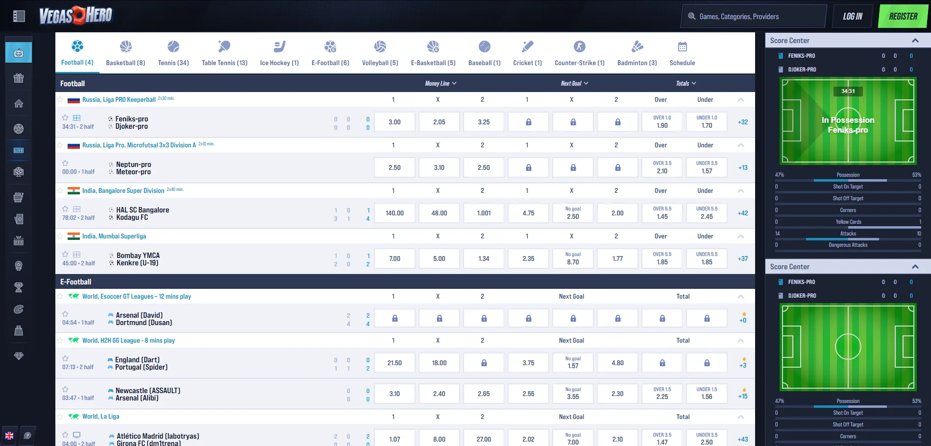 نظرة عامة على قسم الرياضة في VegasHero